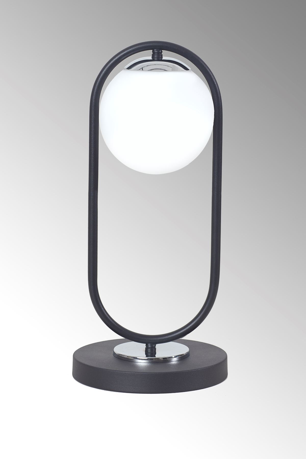 Zenga Siyah-Krom Metal Gövde Beyaz Camlı Tasarım Lüx Masa Lambası