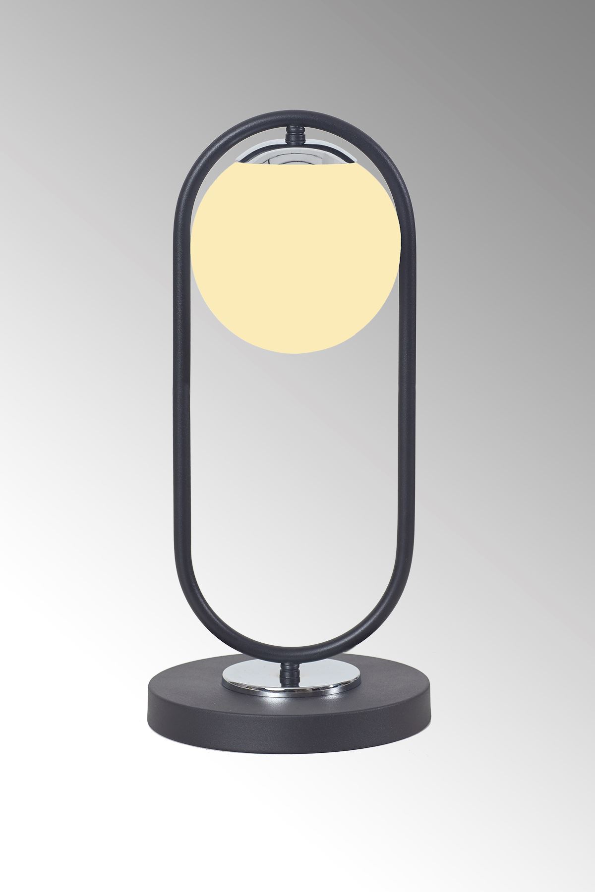Zenga Siyah-Krom Metal Gövde Beyaz Camlı Tasarım Lüx Masa Lambası