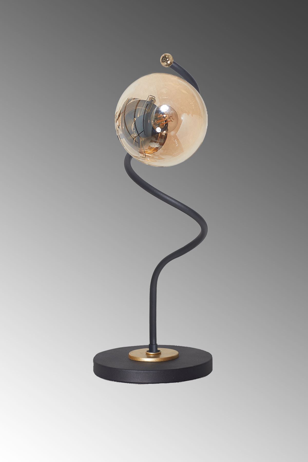Nora  Siyah-Gold Metal Gövde Bal Camlı Tasarım Lüx Masa Lambası