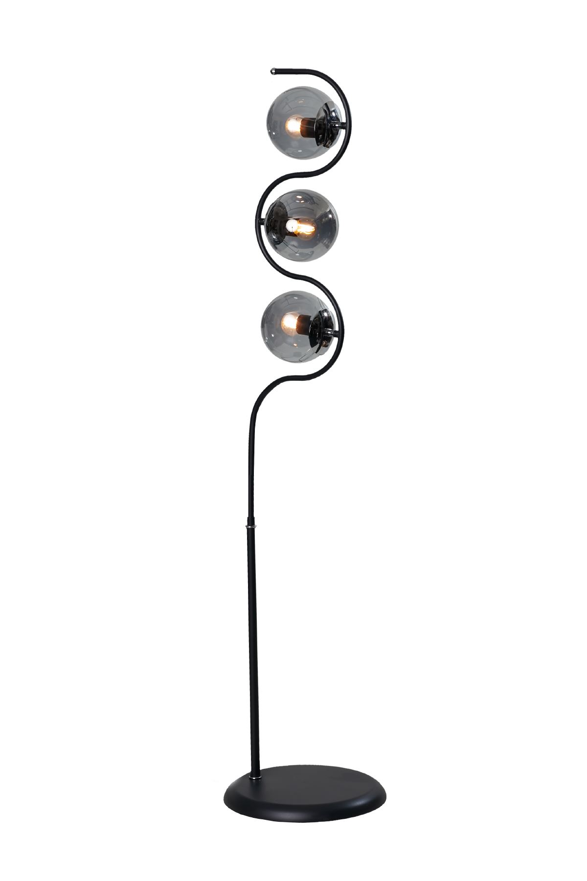 Roxy Siyah-Krom Metal Gövde Füme Camlı Tasarım Lüx Yerden Aydınlatma Lambader