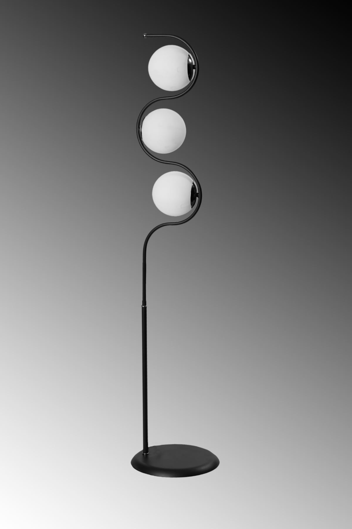Roxy Siyah-Krom Metal Gövde Beyaz Camlı Tasarım Lüx Yerden Aydınlatma Lambader