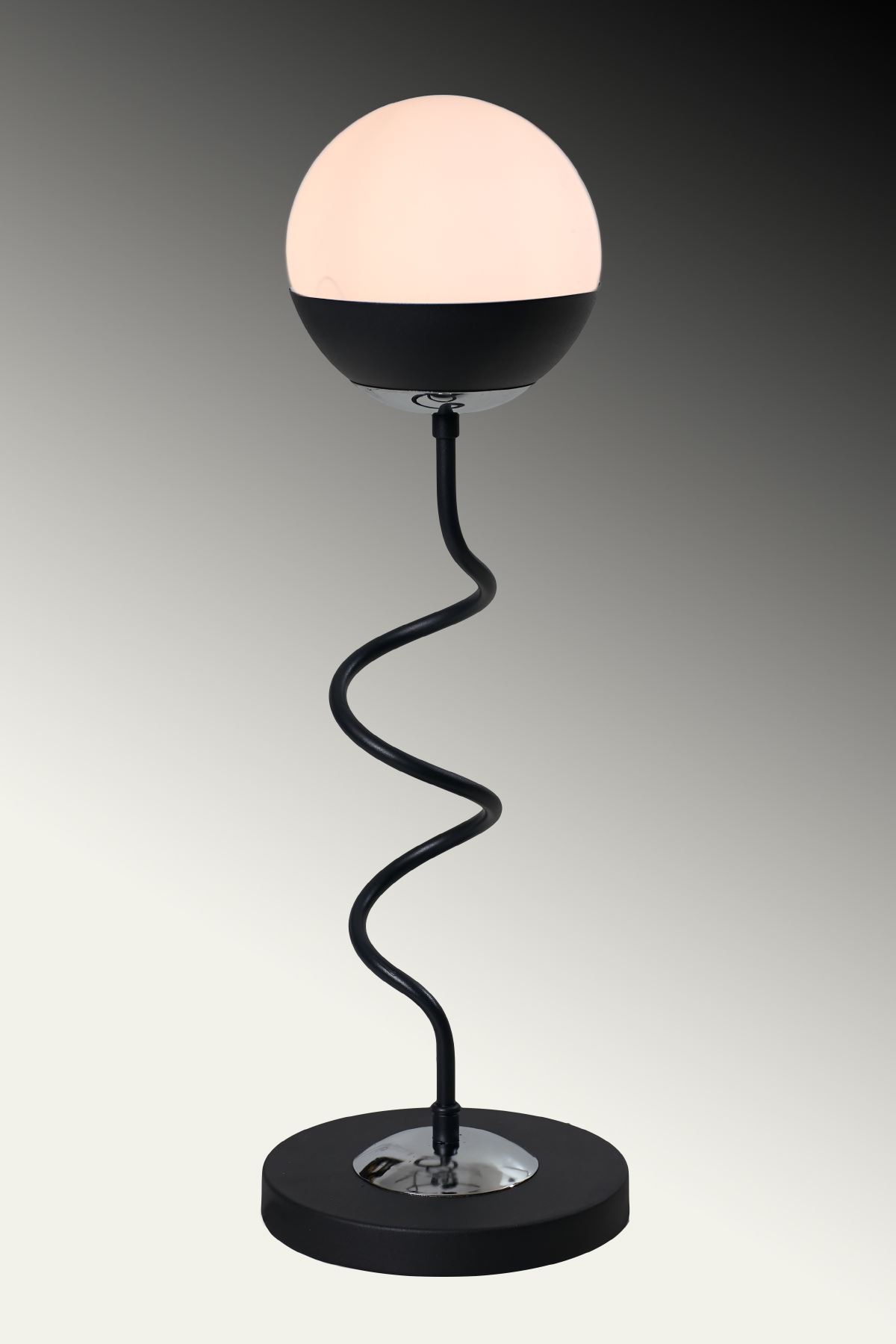 Stella Krom-Siyah Metal Gövde Beyaz Camlı  Tasarım Lüx  Masa Lambası