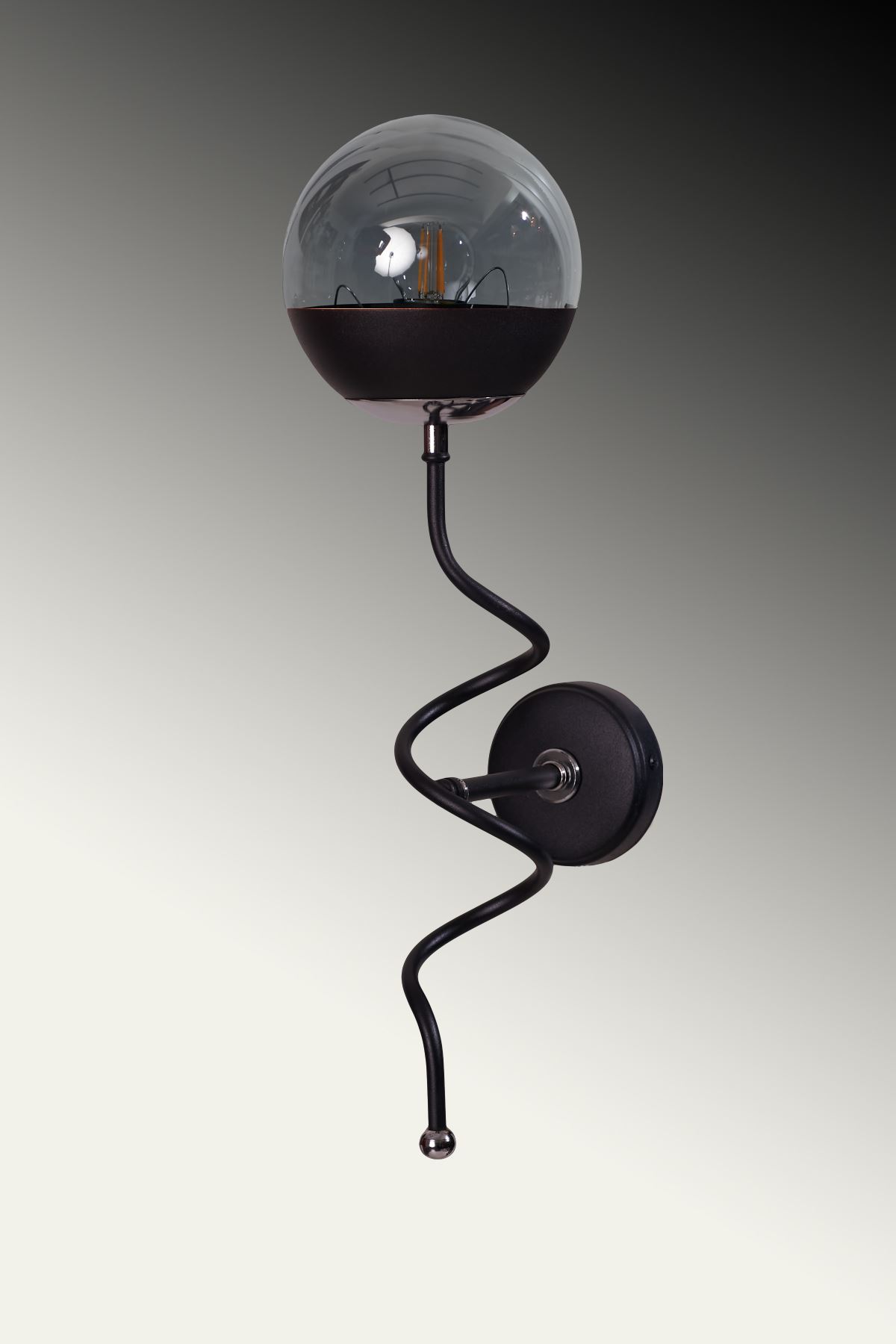 Stella Krom-Siyah Metal Gövde Füme Camlı  Tasarım Lüx  Aplik