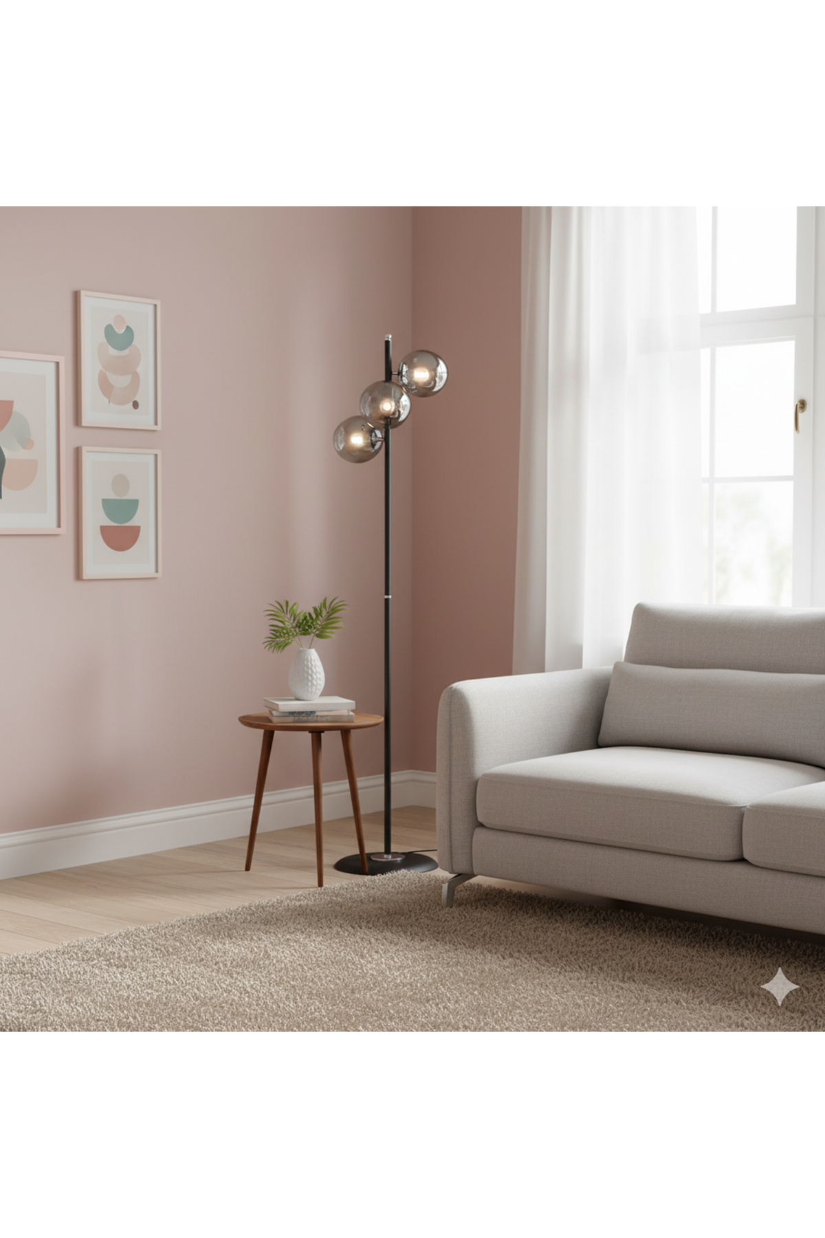 Perla Siyah Metal Gövde Füme Camlı Tasarım Lüx Yerden Aydınlatma Lambader