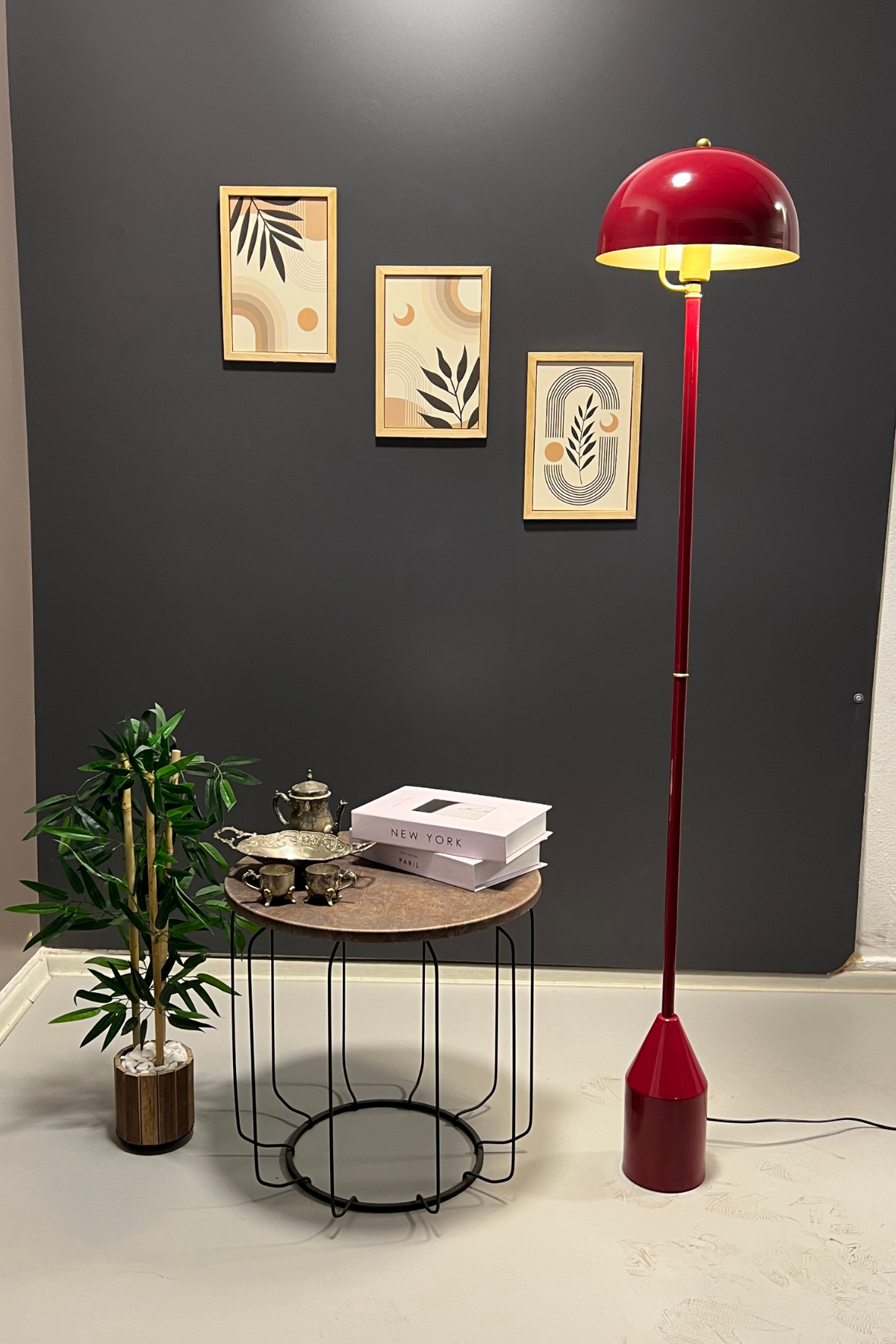 Toms Bordo Lambader  Modern Dekoratif Metal Tasarım Şık Yerden Aydınlatma Lambası