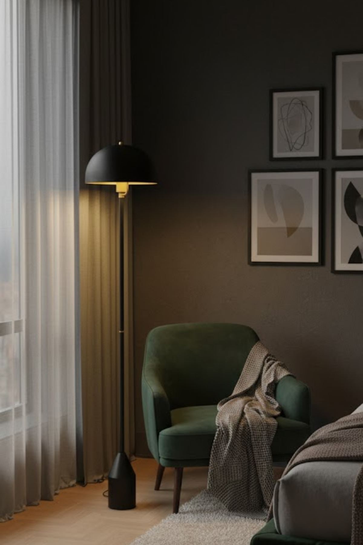 Toms Siyah Lambader  Modern Dekoratif Metal Tasarım Şık Yerden Aydınlatma Lambası