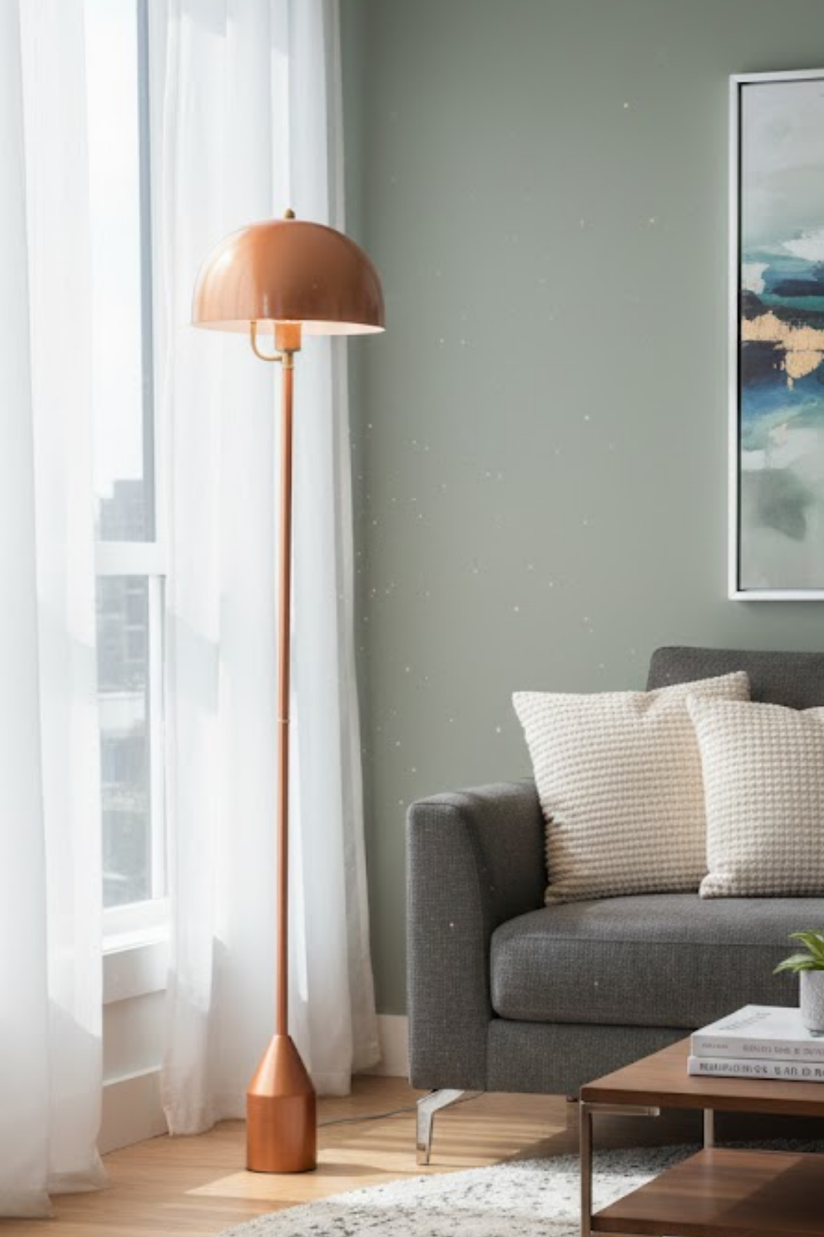 Toms Bakır Lambader  Modern Dekoratif Metal Tasarım Şık Yerden Aydınlatma Lambası