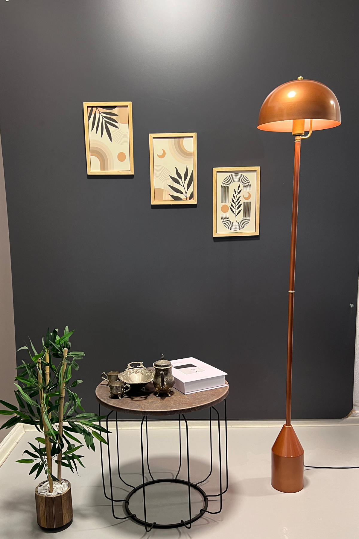 Toms Bakır Lambader  Modern Dekoratif Metal Tasarım Şık Yerden Aydınlatma Lambası