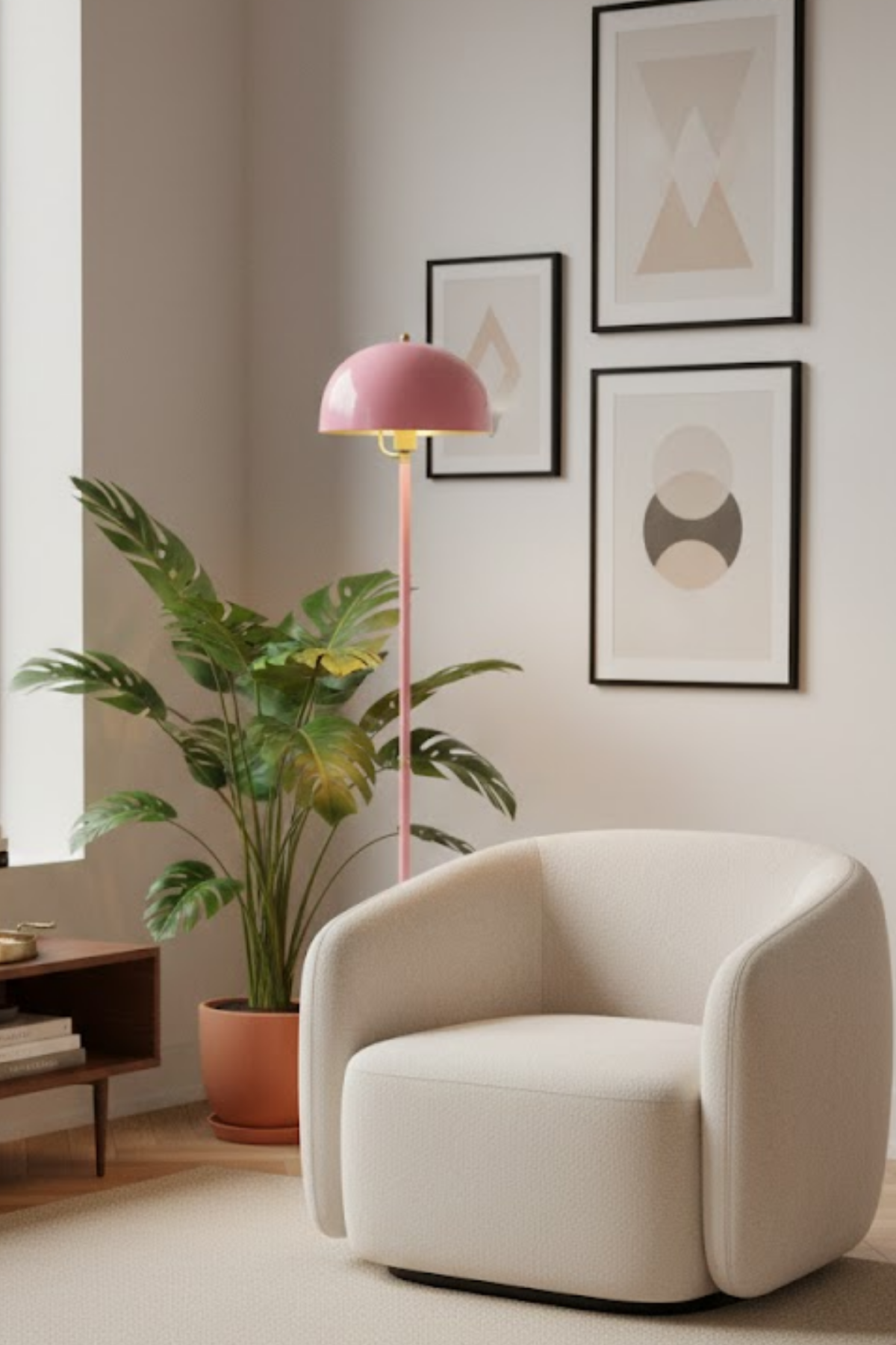 Toms Pembe Lambader  Modern Dekoratif Metal Tasarım Şık Yerden Aydınlatma Lambası