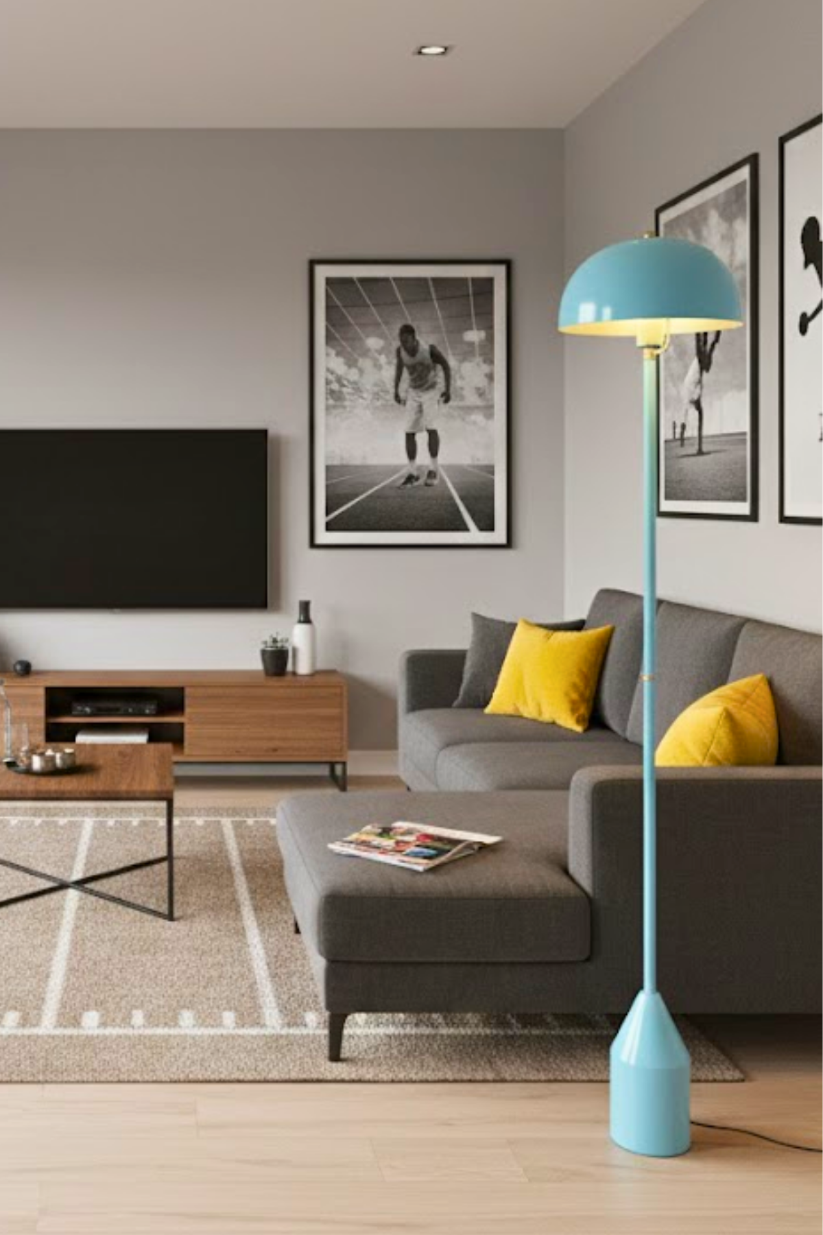 Toms Mavi Lambader  Modern Dekoratif Metal Tasarım Şık Yerden Aydınlatma Lambası