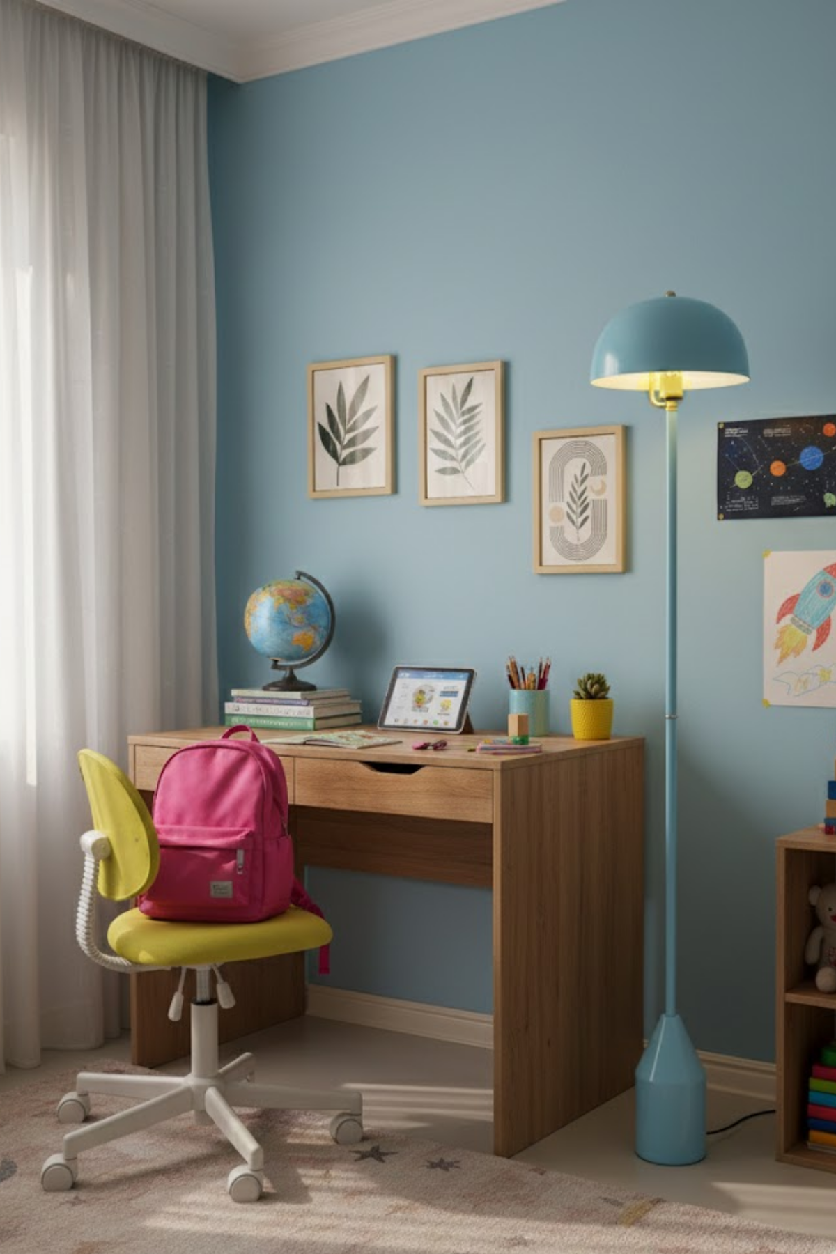 Toms Mavi Lambader  Modern Dekoratif Metal Tasarım Şık Yerden Aydınlatma Lambası