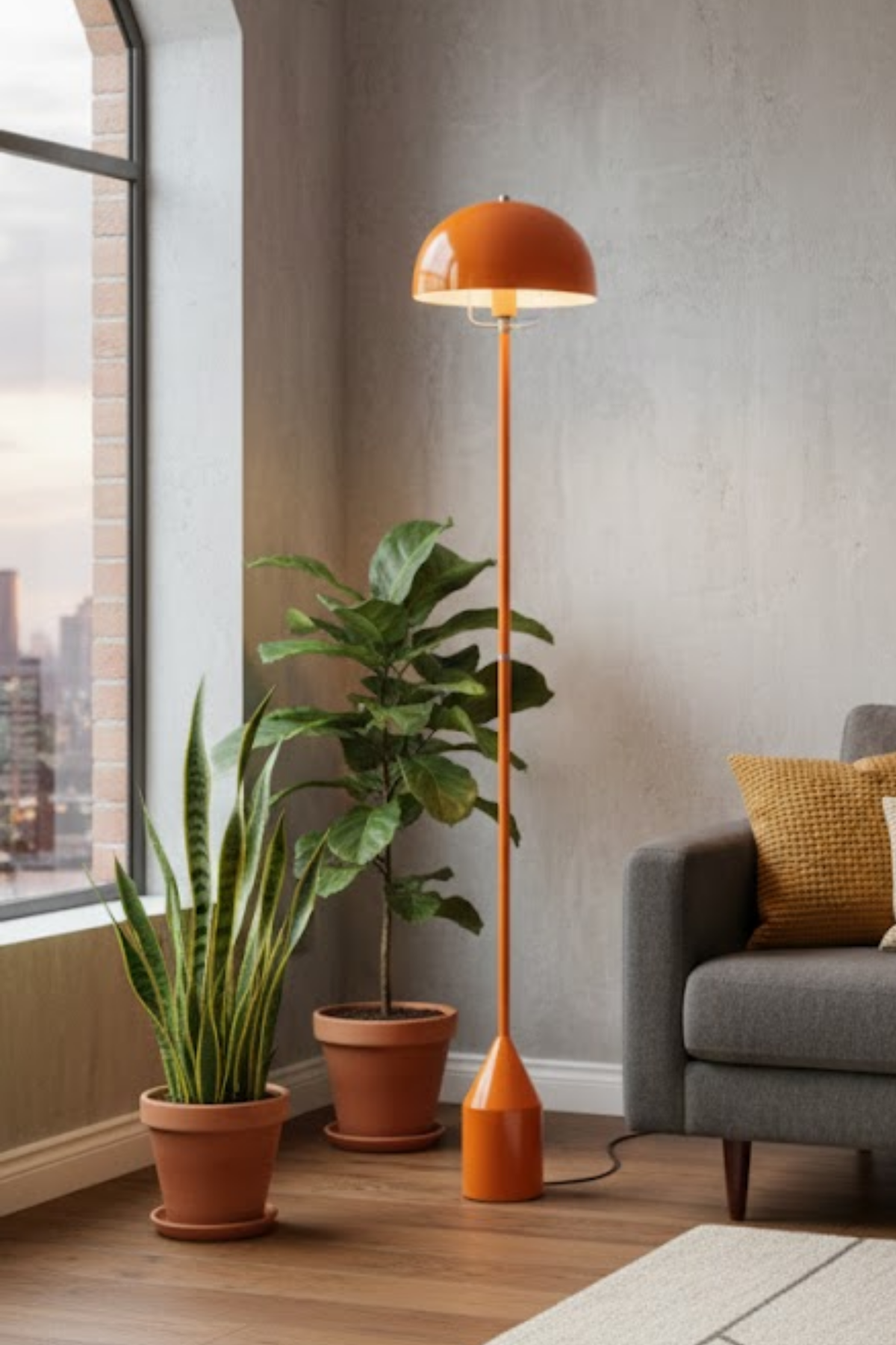 Toms Turuncu Lambader  Modern Dekoratif Metal Tasarım Şık Yerden Aydınlatma Lambası