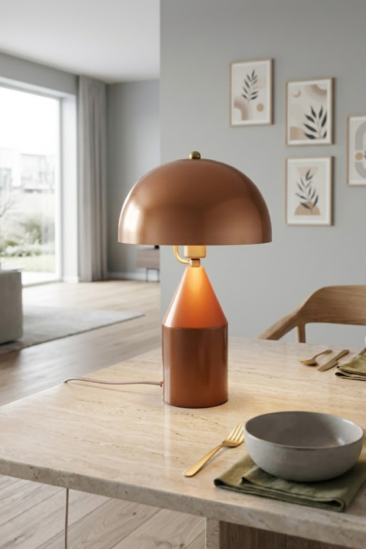 Toms Bakır Masa Lambası Modern Dekoratif Metal Tasarım Şık Aydınlatma