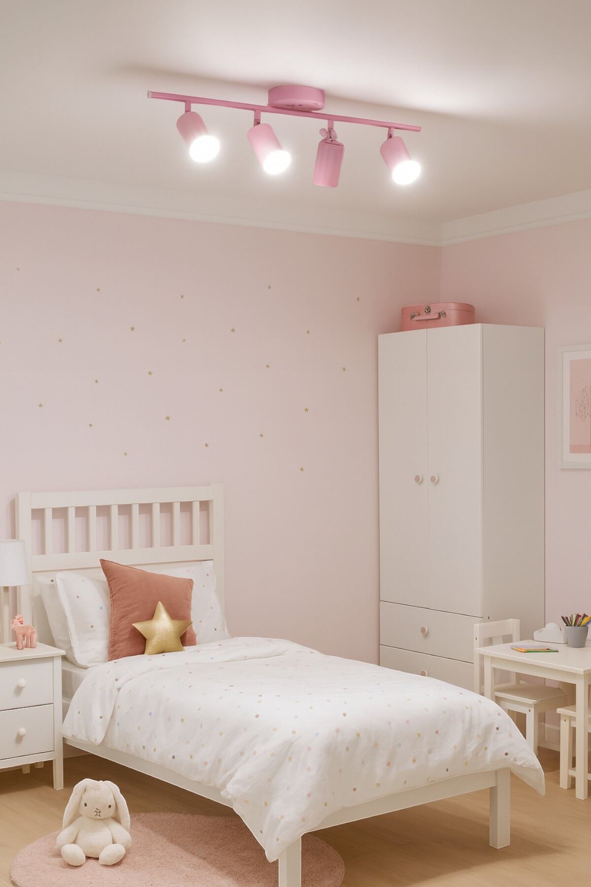 Spoti 4'Lü Pembe Renk (BEYAZ IŞIK) Modern Tasarım Salon - Mutfak - Banyo Spot Ledli Sıralı Avize