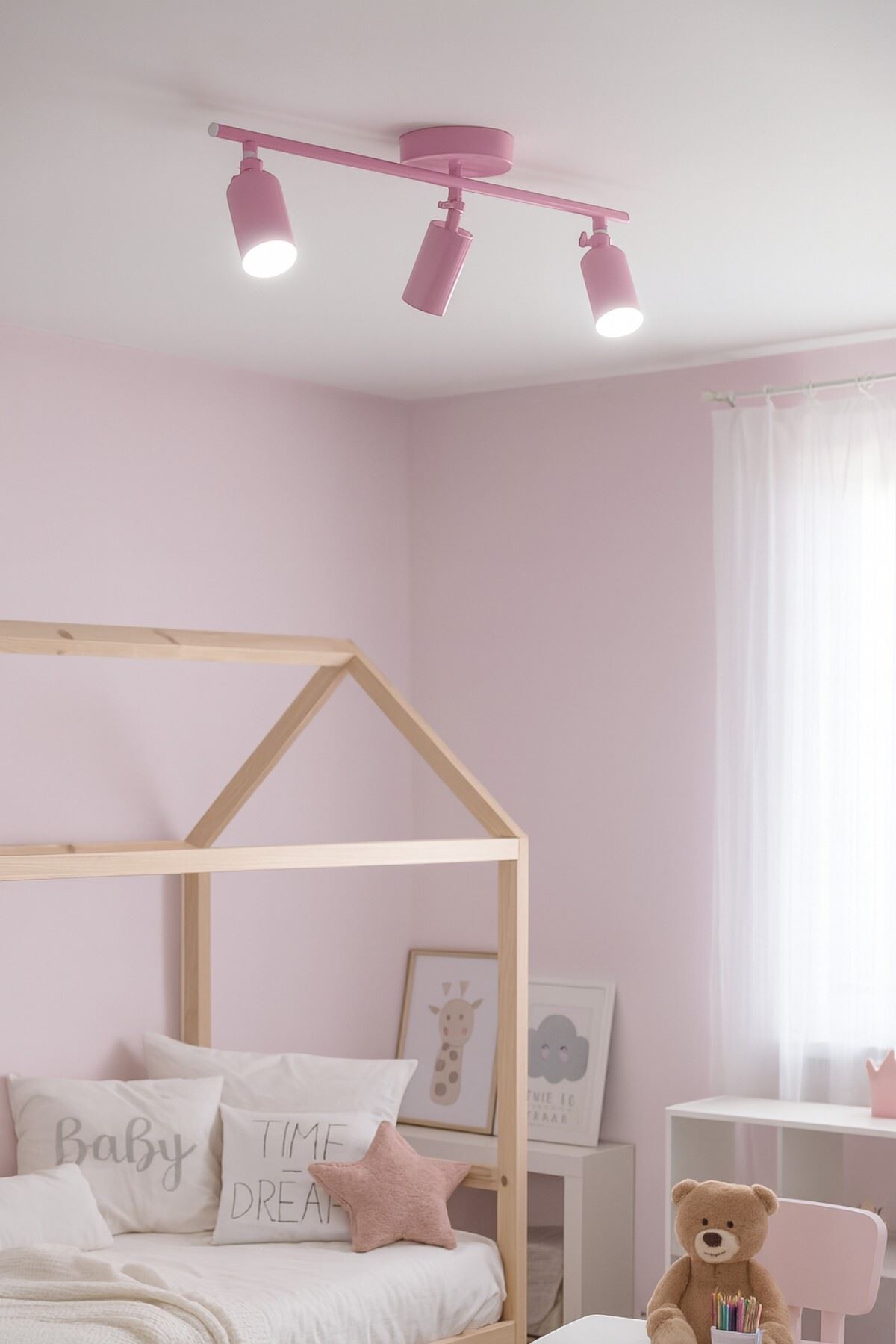 Spoti 3'Lü Pembe Renk (BEYAZ IŞIK) Modern Tasarım Salon - Mutfak - Banyo Spot Ledli Sıralı Avize