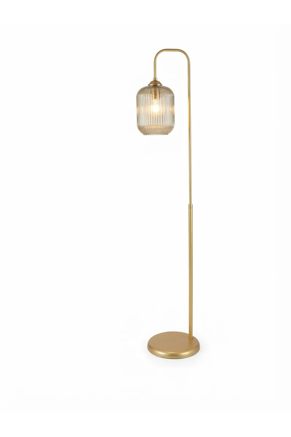 Luster Sarı Lambader Metal Gövde Üfleme Camlı Dekoratif Metal Tasarım Şık Yerden Aydınlatma     