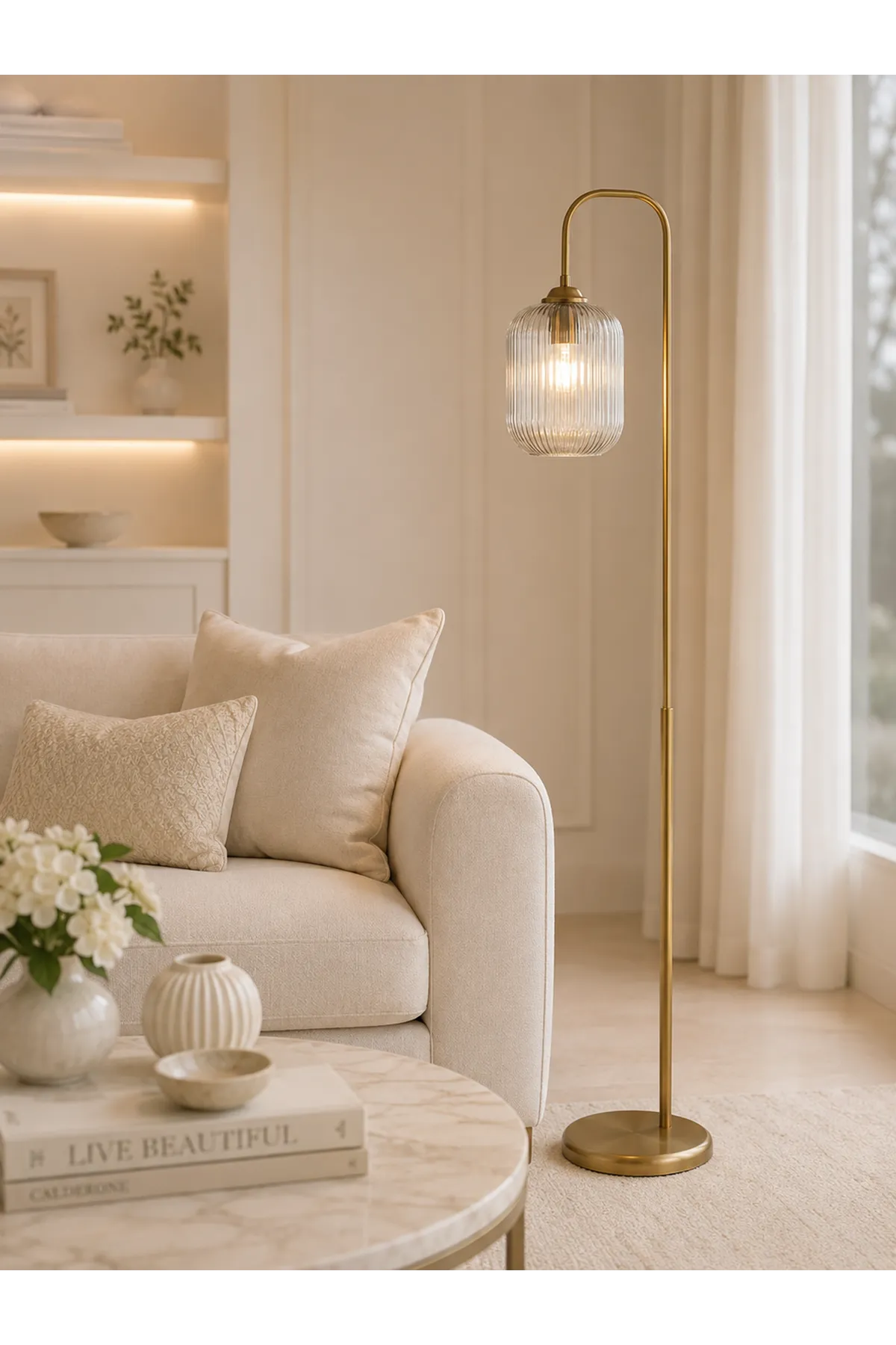 Luster Eskitme Lambader Metal Gövde Üfleme Camlı Dekoratif Metal Tasarım Şık Yerden Aydınlatma     