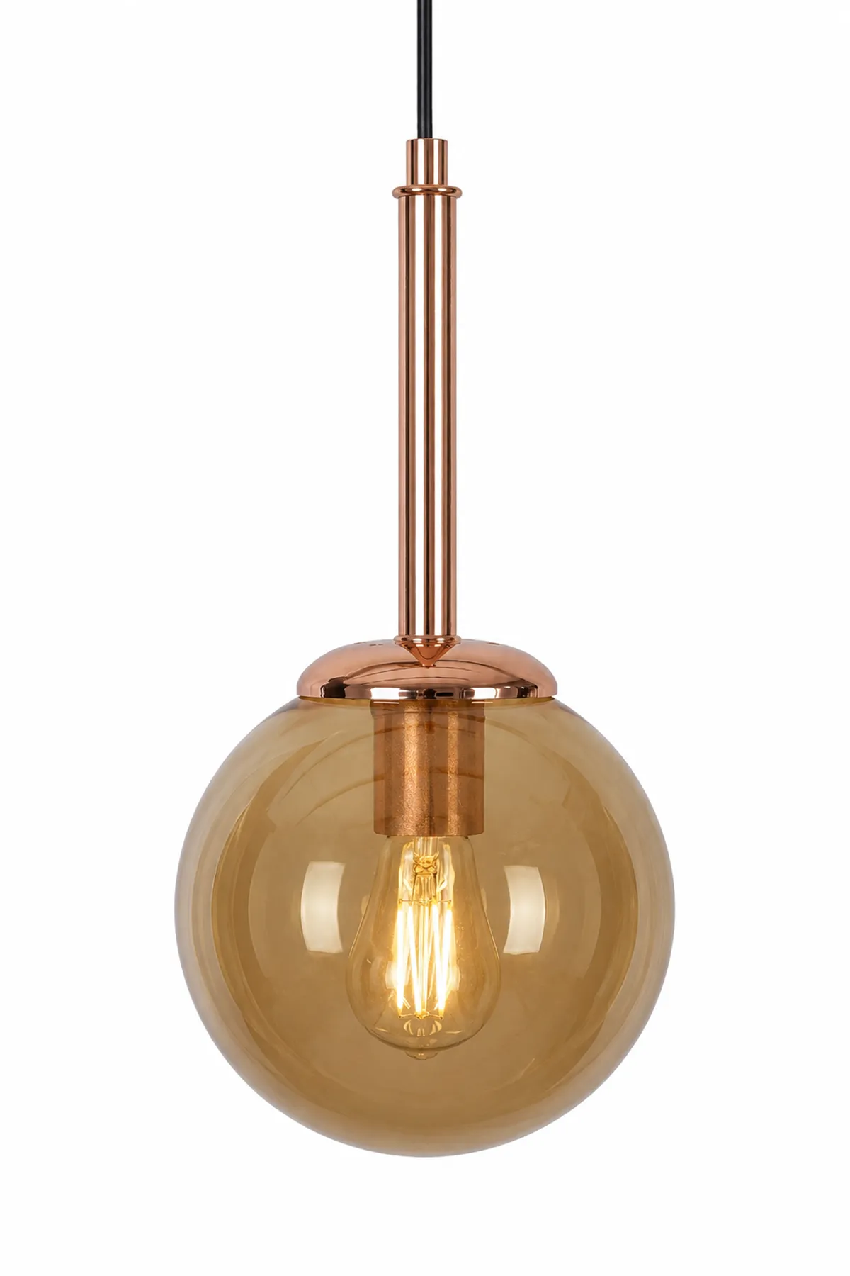 Roma 5 Li Sıralı Bakır-Siyah Metal Gövde Bal Rengi Camlı  Tasarım Lüx  Sarkıt Avize