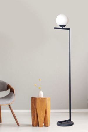 Casa Antrasit Metal Gövde Beyaz Camlı Tasarım Lüx Yerden Aydınlatma Lambader