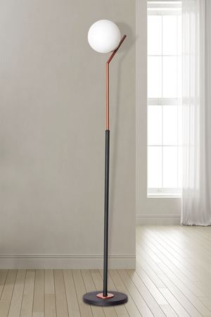 Elit Bakır-Siyah Metal Gövde Beyaz Camlı Tasarım Lüx Yerden Aydınlatma Lambader