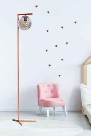 Linda Bakır  Metal Gövde Füme Camlı Tasarım Lüx Yerden Aydınlatma Lambader