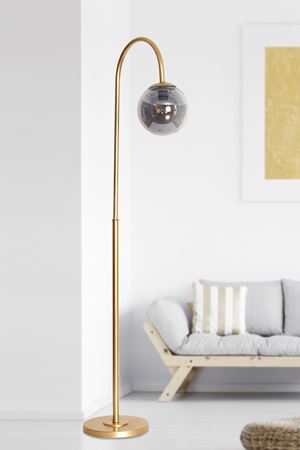 Amor Sarı Metal Gövde Füme Camlı Tasarım Lüx Yerden Aydınlatma Lambader