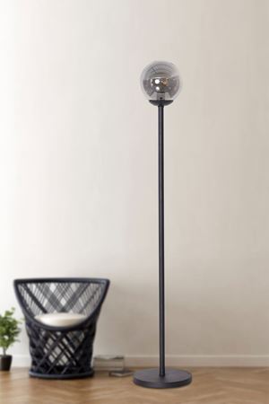 Glob Antrasit Metal Gövde Füme Camlı  Tasarım Lüx Yerden Aydınlatma Lambader