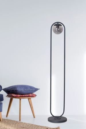 Zenga Antrasit Metal Gövde Füme Camlı Tasarım Lüx Yerden Aydınlatma Lambader