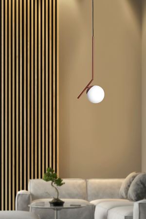 Elit Tekli Bakır Siyah Metal Gövde Beyaz Camlı Tasarım Lüx Sarkıt Avize