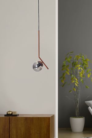 Elit Tekli Bakır Siyah Metal Gövde Füme Camlı Tasarım Lüx Sarkıt Avize