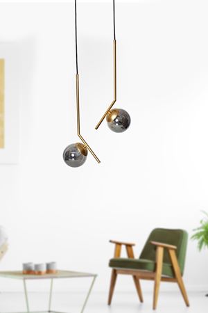 Elit 2 li Sarı Siyah Metal Gövde Füme Camlı Tasarım Lüx  Avize