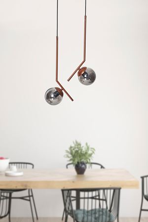 Elit 2 li Bakır Siyah Metal Gövde Füme Camlı Tasarım Lüx  Avize