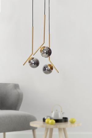 Elit 3 lü Sarı Siyah Metal Gövde Füme Camlı Tasarım Lüx  Avize