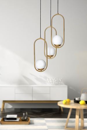 Zenga 3 lü Sarı Metal Gövde Beyaz Camlı Tasarım Lüx  Avize