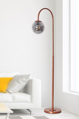 Amor Bakır Metal Gövde Füme Camlı Tasarım Lüx Yerden Aydınlatma Lambader