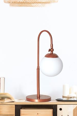 Amor Bakır Metal Gövde Beyaz Camlı Tasarım Lüx Masa Lambası