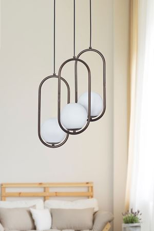 Zenga 3 lü Eskitme  Metal Gövde Beyaz Camlı Tasarım Lüx  Avize