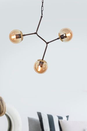 Combo Sarı-Eskitme Metal Gövde Bal Rengi Camlı Tasarım Lüx Avize