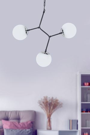 Combo Krom-Siyah Metal Gövde Beyaz Camlı Tasarım Lüx Avize