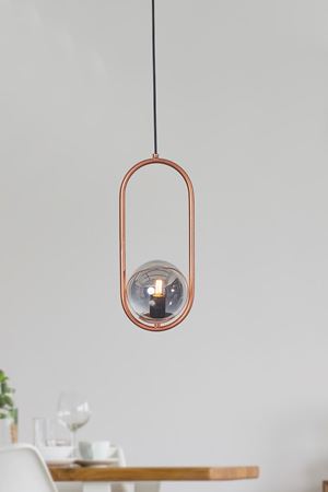 Zenga Tekli Bakır Metal Gövde Füme Camlı Tasarım Lüx Sarkıt Avize