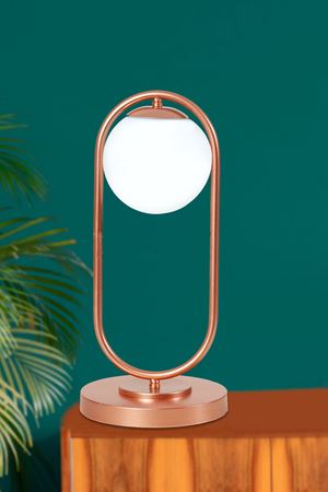 Zenga Bakır Metal Gövde Beyaz Camlı Tasarım Lüx Masa Lambası