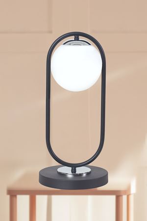 Zenga Siyah-Krom Metal Gövde Beyaz Camlı Tasarım Lüx Masa Lambası