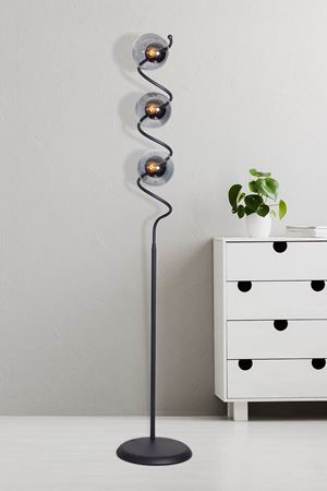 Nora Siyah Metal Gövde Füme Camlı Tasarım Lüx Yerden Aydınlatma Lambader