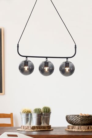 Delta 3 Lü Siyah-Krom Metal Gövde Füme Camlı Tasarım Lüx Avize