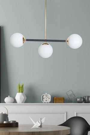 Optik  3 Lü Gold-Siyah Metal Gövde Beyaz Camlı  Tasarım Lüx  Sarkıt Avize