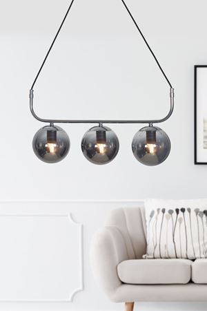 Delta 3 Lü Krom Metal Gövde Füme Camlı Tasarım Lüx Avize