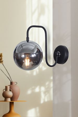 Siesta Krom-Siyah Metal Gövde Füme Camlı Tasarım Lüx Aplik