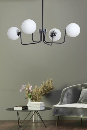 Belize 4 Lü Krom-Siyah Metal Gövde Beyaz Camlı Tasarım Lüx  Avize