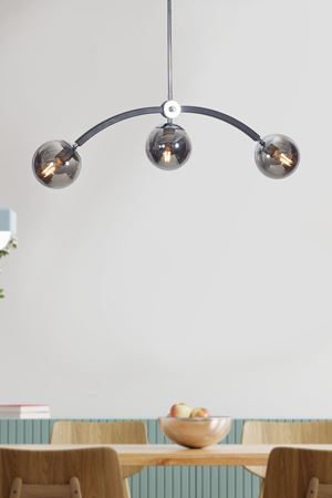 Frenk 3 Lü Krom-Siyah Metal Gövde Füme Camlı Tasarım  Lüx  Avize