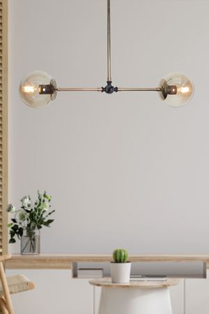 Greg 2 Li Gold-Siyah Metal Gövde Bal Rengi Camlı Tasarım Lüx  Avize